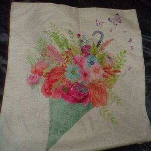floral design linen pillow cover zip up 15x15"
